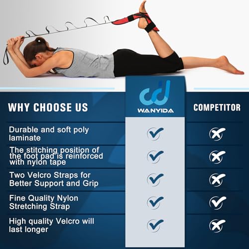 WANYIDA Foot Calf stretcher for Plantar Fasciitis, Achilles Tendonitis, Heel Spurs, Drop Foot. Yoga Stretching Strap for Leg, Thigh and Hamstring (Red) - Image 4