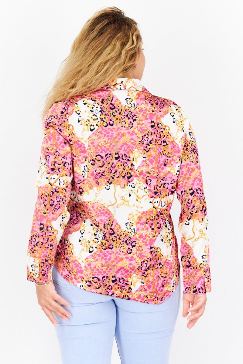 bebe بلوزة بأكمام طويلة على شكل حرف V للنساء، مجموعة وردية - Image 2