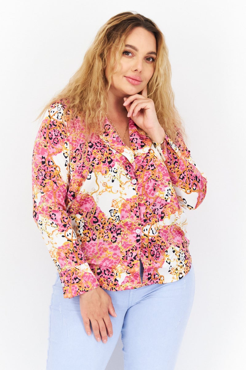 bebe بلوزة بأكمام طويلة على شكل حرف V للنساء، مجموعة وردية - Image 1