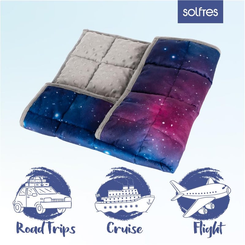 Solfres 5lbs Small Weighted Lap Pad Blanket Throw for Kids Boys Teens 20in x 23in - Sleep Therapy Plush Travel Size with Glass Beads, Blue Pink Galaxy Space Stars - Image 5