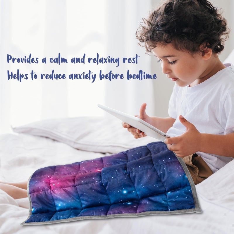 Solfres 5lbs Small Weighted Lap Pad Blanket Throw for Kids Boys Teens 20in x 23in - Sleep Therapy Plush Travel Size with Glass Beads, Blue Pink Galaxy Space Stars - Image 3
