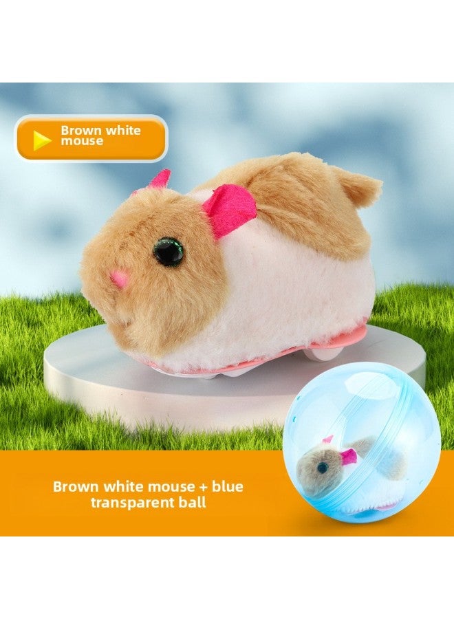 Douyin's Same Cute Pet Spinning Ball Electric Hamster White Rabbit Running Ball Funny Cat Walking Artifact Toy Stall-Color:Brown And White Mouse + Blue Transparent Ball (color Box Packaging)  - Image 1