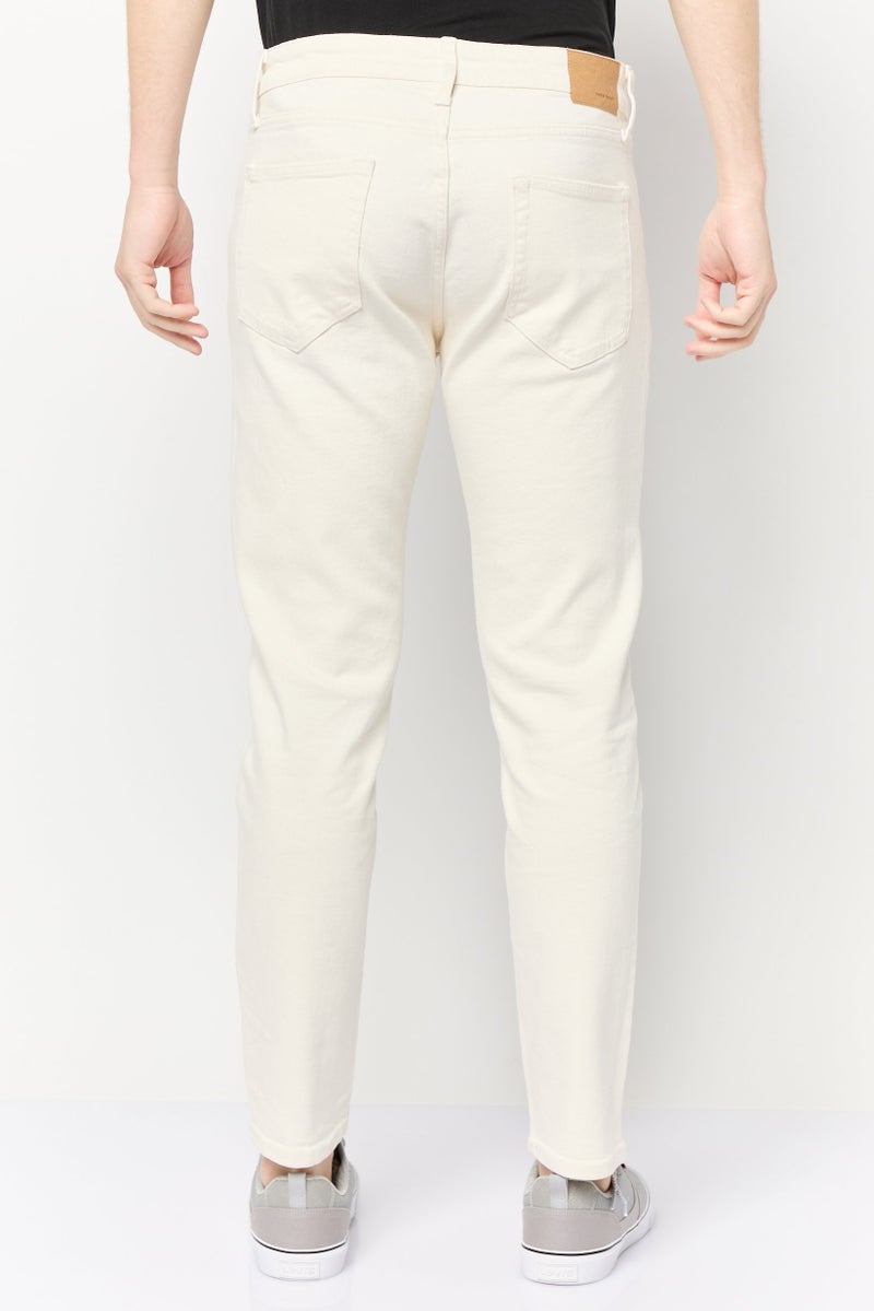 Celio Men Slim Fit Solid Stretchable Denim Jeans, Cream  - Image 4