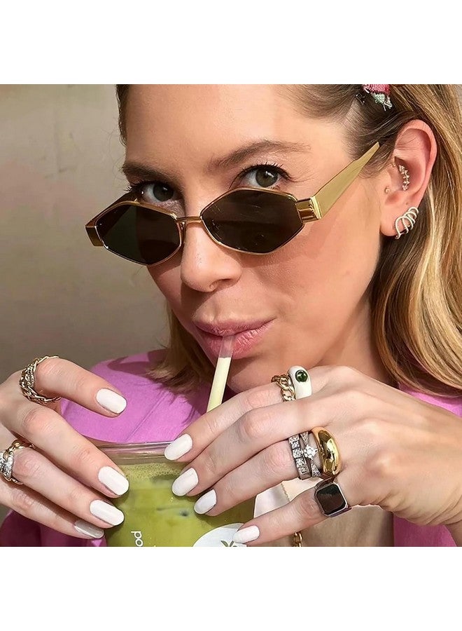 SDINM نظارات شمسية سداسية الشكل للنساء بتصميم كلاسيكي عتيق باللون الذهبي المعدني بتصميم هندسي مع حماية من الأشعة فوق البنفسجية - Image 3