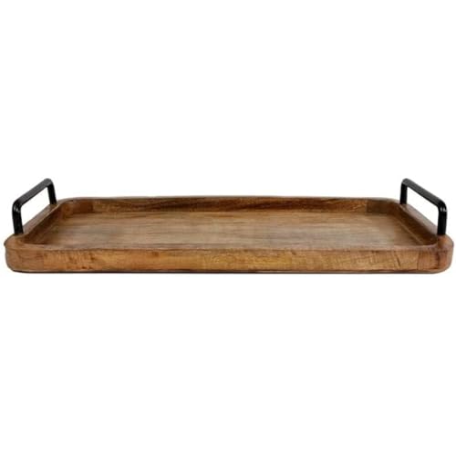 Kundi Vintage Mango Wood Serving Tray with Metal Handles – Unique Rectangular Kitchen Tray, 13 x 9 x 3 Inches - Image 3