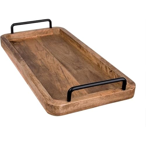 Kundi Vintage Mango Wood Serving Tray with Metal Handles – Unique Rectangular Kitchen Tray, 13 x 9 x 3 Inches - Image 5