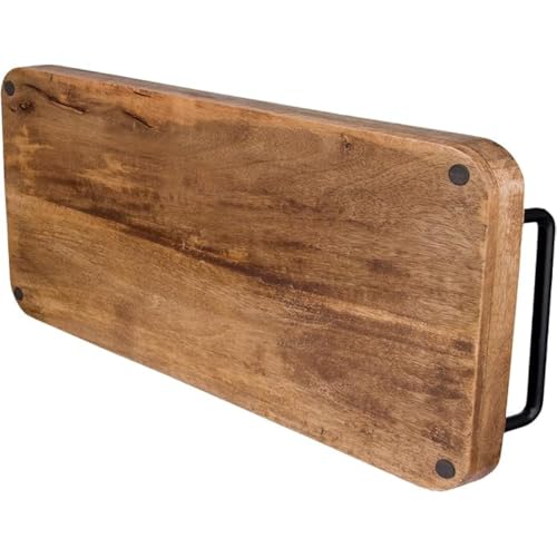 Kundi Vintage Mango Wood Serving Tray with Metal Handles – Unique Rectangular Kitchen Tray, 13 x 9 x 3 Inches - Image 4