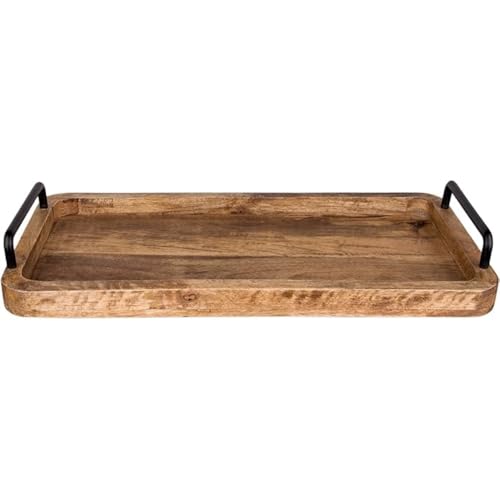 Kundi Vintage Mango Wood Serving Tray with Metal Handles – Unique Rectangular Kitchen Tray, 13 x 9 x 3 Inches - Image 2