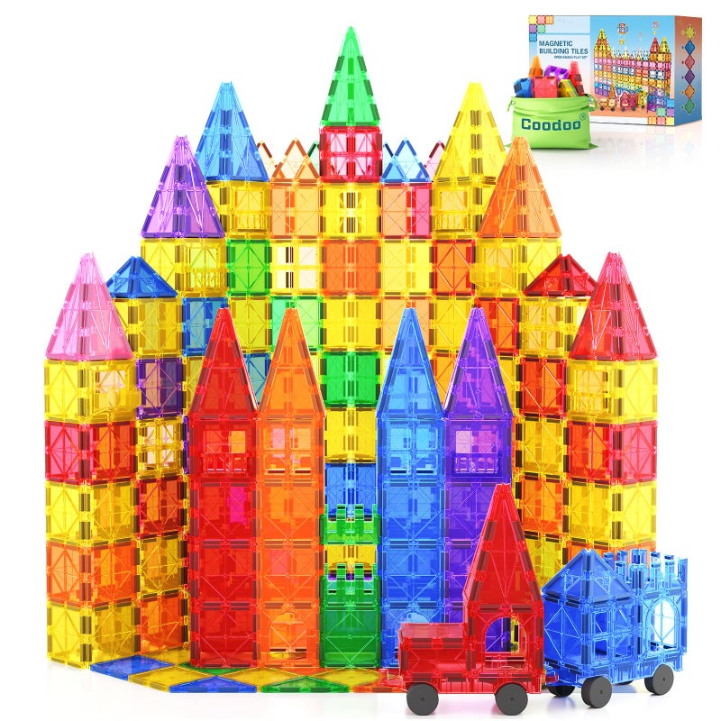 Coodoo مجموعة ألعاب البناء المغناطيسية 100 قطعة مع سيارتين، كتل مغناطيسية حسية للتكديس للأطفال الصغار والأطفال، مثالية لألعاب مونتيسوري في مرحلة ما قبل المدرسة، هدايا عيد الميلاد أو عيد الميلاد للأولاد والبنات من عمر 3 سنوات فما فوق - Image 1