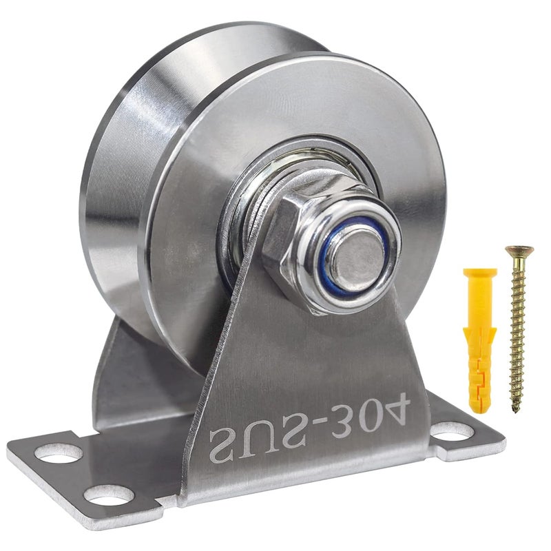 MACGQ Groove Wheel Pulley Stainless Steel Pulley Block Super Silent Single Pulley Block for Sliding Gate and Wire Rope Detachable Duplex Bearing with Mounting Screws and Expansion Pipes (1 Pack V Type) - Image 1