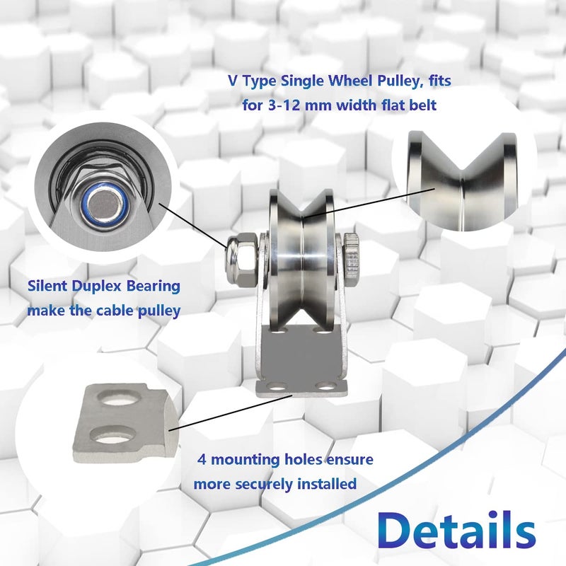 MACGQ Groove Wheel Pulley Stainless Steel Pulley Block Super Silent Single Pulley Block for Sliding Gate and Wire Rope Detachable Duplex Bearing with Mounting Screws and Expansion Pipes (1 Pack V Type) - Image 3
