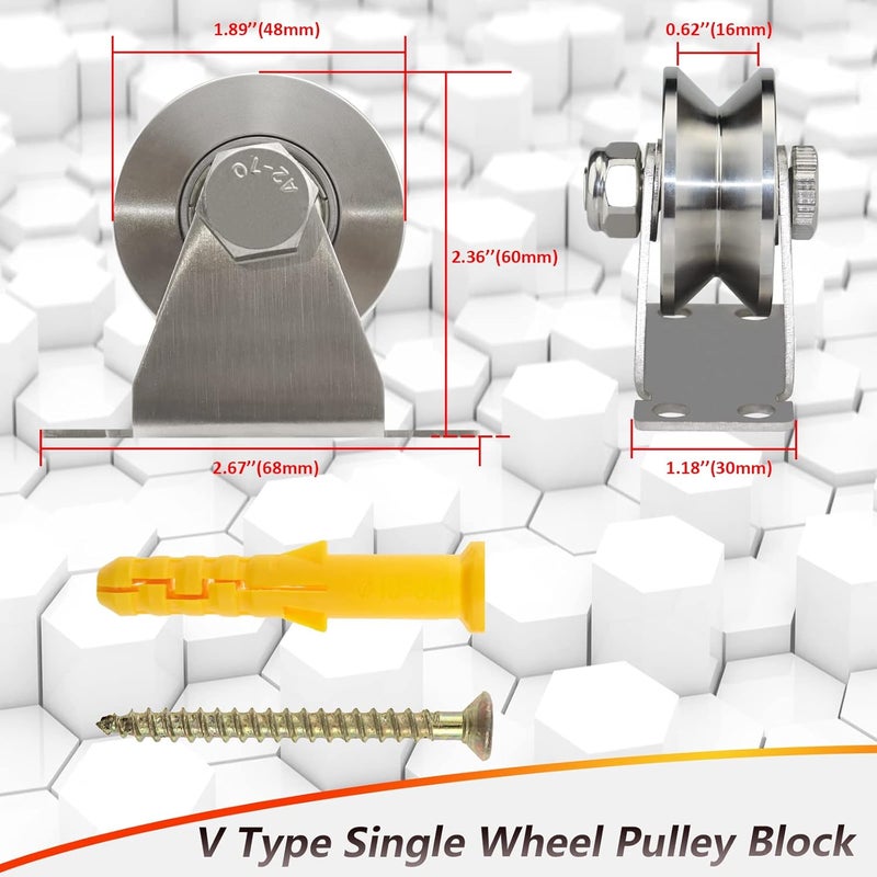 MACGQ Groove Wheel Pulley Stainless Steel Pulley Block Super Silent Single Pulley Block for Sliding Gate and Wire Rope Detachable Duplex Bearing with Mounting Screws and Expansion Pipes (1 Pack V Type) - Image 2
