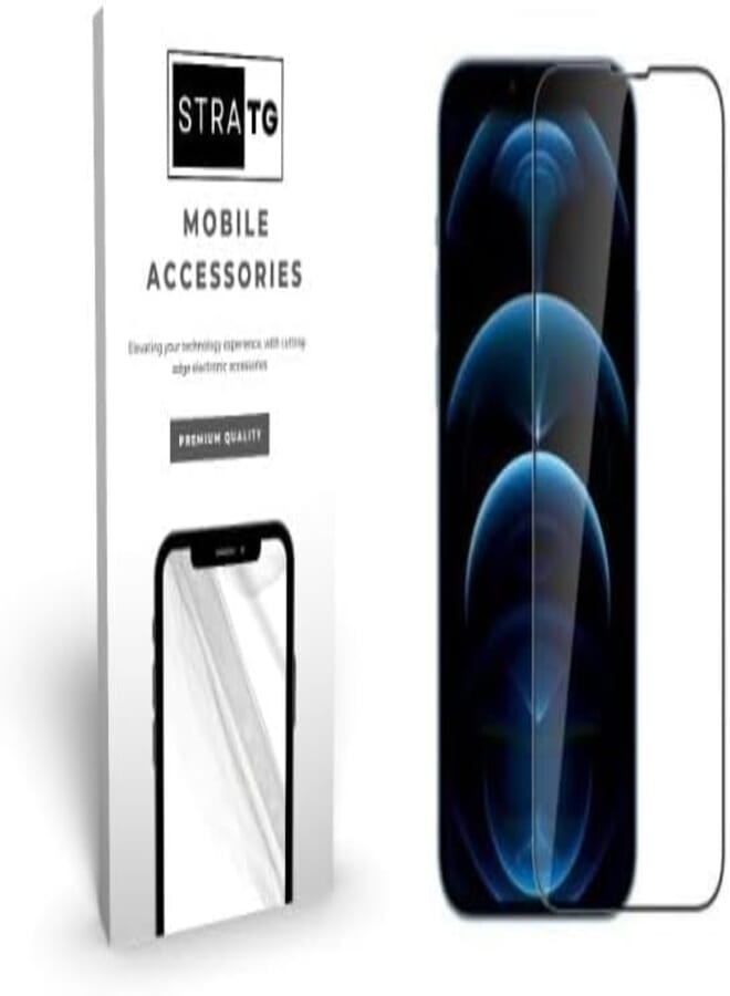 StraTG iPhone 14 Glass Screen Protector - Crystal Clear Protection for Your Smartphone Display - Black Frame