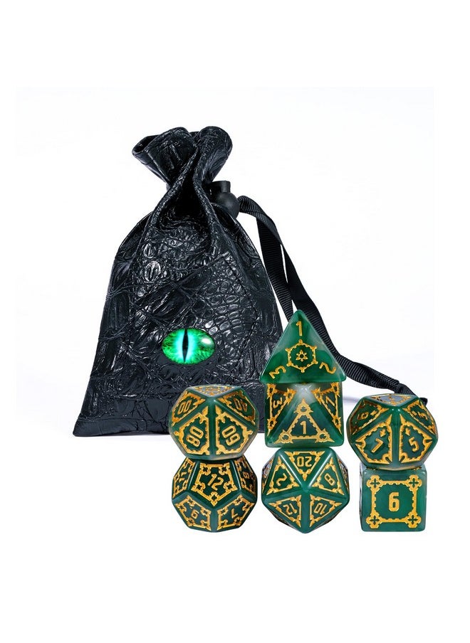 cusdie cusdie 7 Pcs 25mm Giant DND Dice with Dragon Eye Dice Bag, Polyhedral Dice Set, D&D Dice for Dungeons and Dragons Pathfinder RPG(Green)  - Image 3