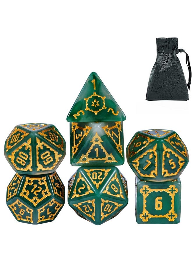 cusdie cusdie 7 Pcs 25mm Giant DND Dice with Dragon Eye Dice Bag, Polyhedral Dice Set, D&D Dice for Dungeons and Dragons Pathfinder RPG(Green)  - Image 1