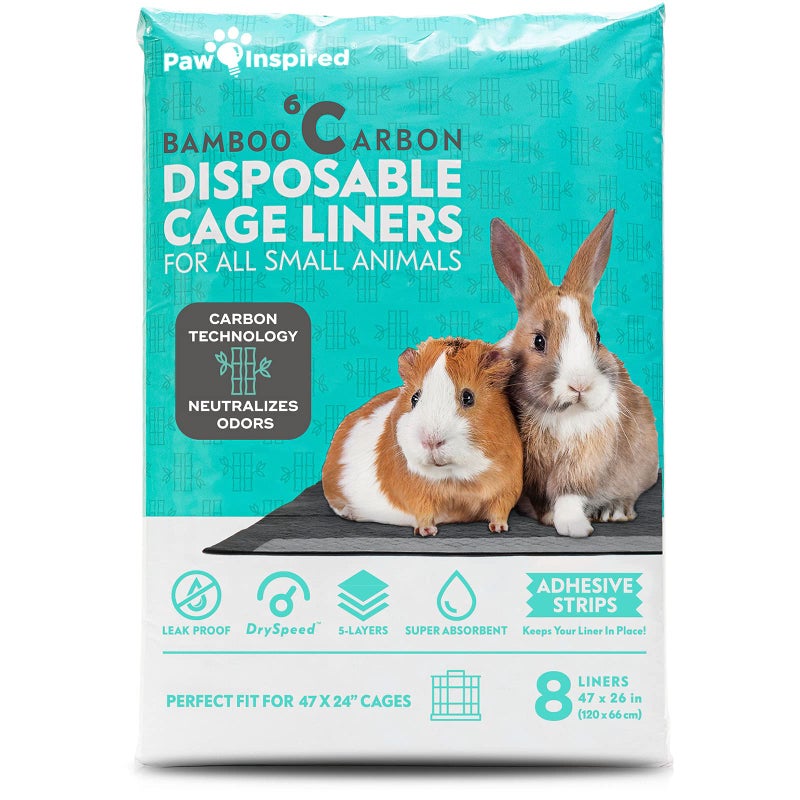 Paw Inspired Disposable Guinea Pig Cage Liners Bamboo Charcoal Odor Controlling Super Absorbent Liners Pee Pads for Ferrets Rabbits Hamsters and Small Animals 47 x 26 Midwest 8 Count
