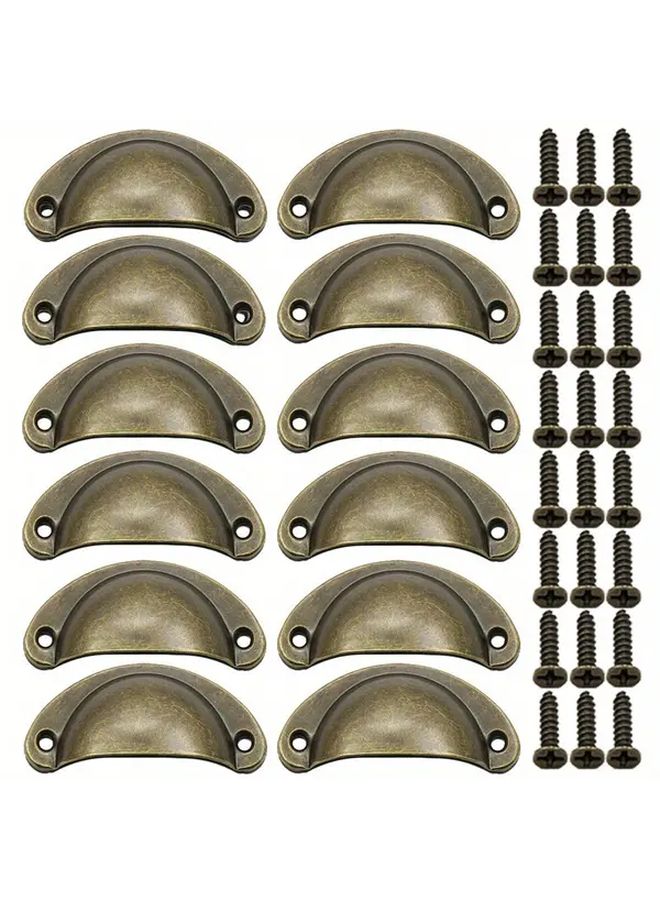 12pcs Silvery Vintage Metal Cabinet Handles Half Circle Drawer Pulls Set - Image 1