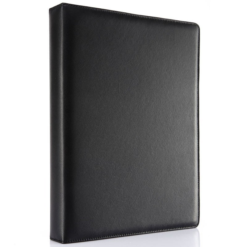 KINGFOM A4 Faux Leather Padfolio Ring Binder Business File Folder Document Holder with Card Holder 3 Ring Binder Black - Image 2