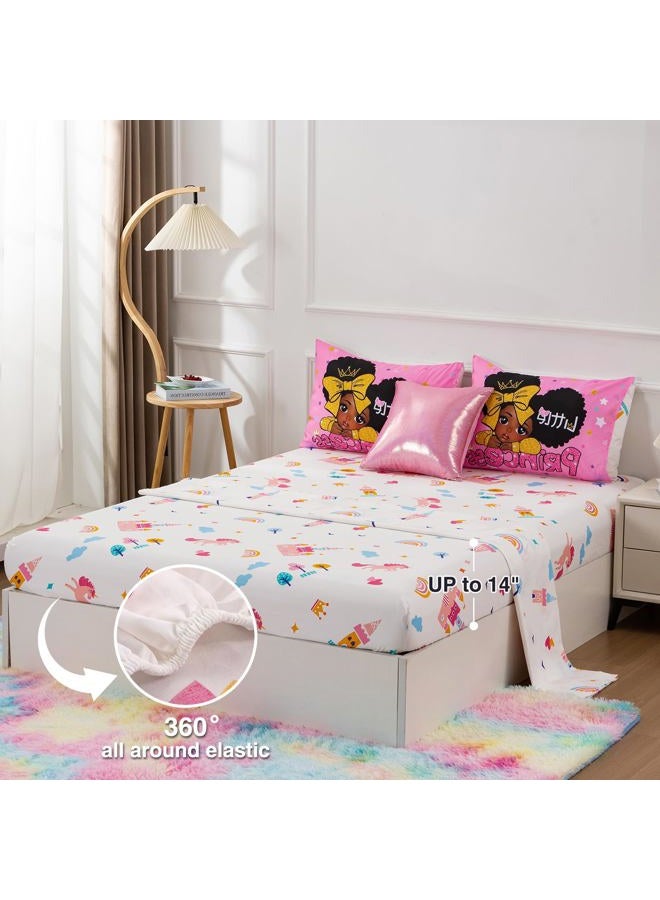 A Nice Night Black Girl Little Princess Comforter Set, Pink 6Pcs Bed in A Bag Full Size Sparkling Stars Bedding Set,for Kids, Girls - Image 3