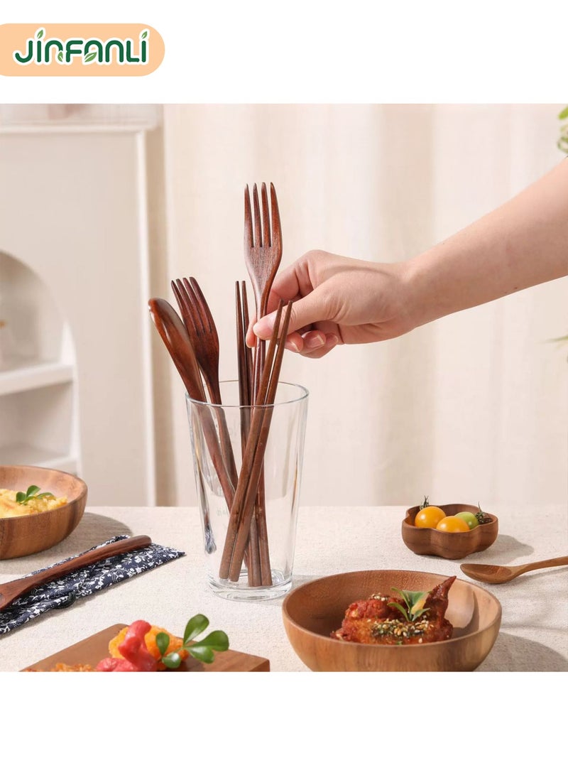 جين فان ل أنا مجموعة أدوات مائدة مكونة من ملعقة وشوكة وعيدان طعام خشبية (مجموعة واحدة) (حقيبة قماشية منقوشة) - Image 5