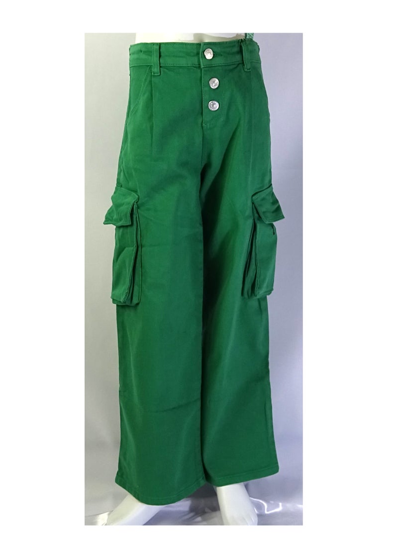SHELTER "Girls' pants with a buttoned waistband, multiple pockets, and solid colors from the Shelter collection 23022." - Image 1