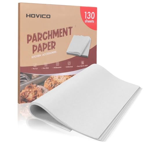 Hovico 130-Pack Precut Parchment Paper Sheets | 12x12 Inch White Baking Paper | Heavy Duty Non-Stick Liners for Oven, Air Fryer, Grill & Steaming | Perfect for Baking, Cooking, Wrapping Food - Image 1