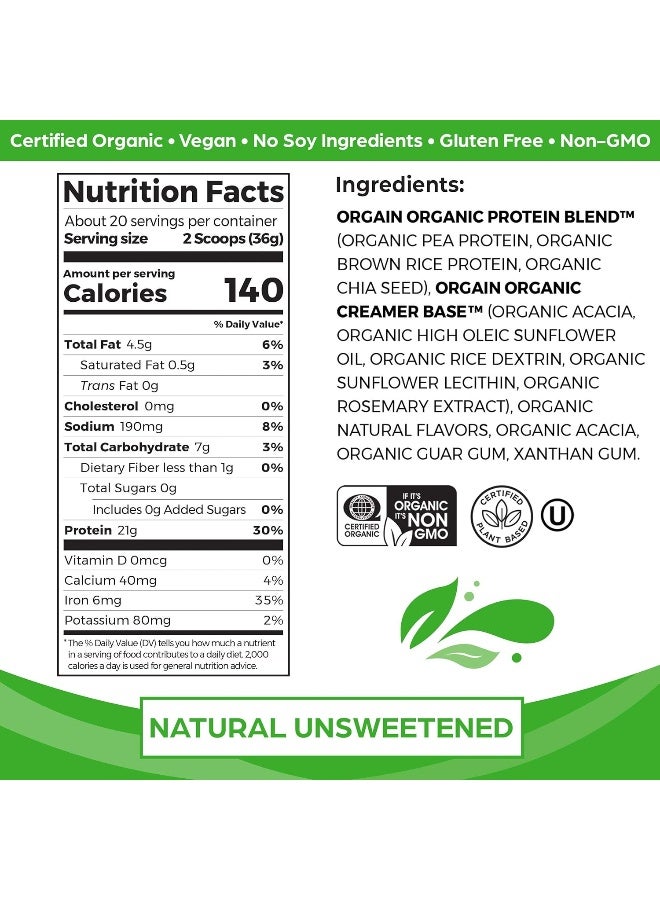 Orgain Organic Unflavored Vegan Protein Powder  1.59LB - Image 2
