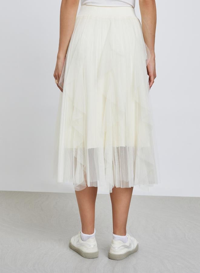 Take Two Off White Tulle Mesh Midi Skirt - Image 4