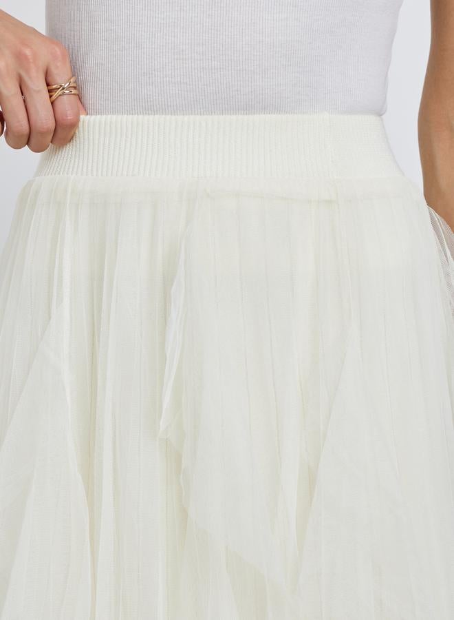 Take Two Off White Tulle Mesh Midi Skirt - Image 3