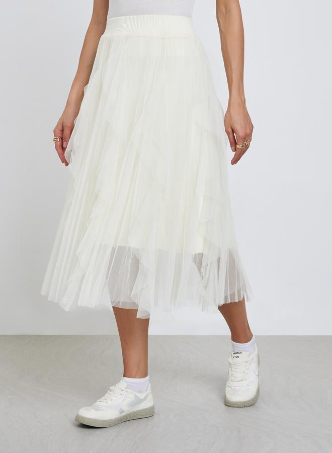 Take Two Off White Tulle Mesh Midi Skirt - Image 2