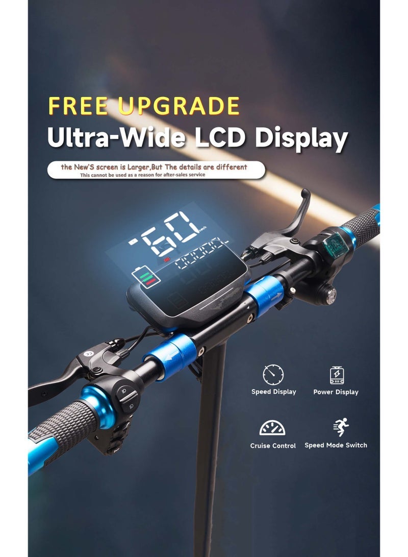 Crony V10 Big Display Fast Speed E-Scooter 1200W 48V Battery 45-68KN/H,10"Off-Road Tires,Triple LED Headlamps, Brushless Motor,All-Terrain electric Scooter, Dual Suspension, Dual Hydraulic Disc Brakes E-Bike, Easy Foldable, Portable Commuter E-Scooter for Adults & Kids, 120KG Load Aluminum Frame Skateboard, Urban Mobility，Blue - Image 3