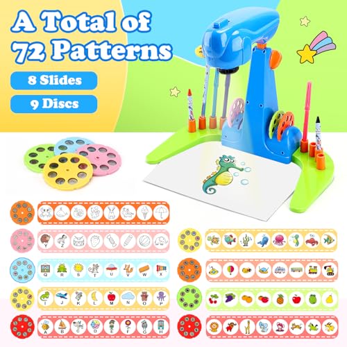 Sumsoltic Drawing Projector for Kids Art and Craft Kit Including Colored Pencils Crayons Coloring Books Toys for 3 Year Old Boys Blue Drawing Kit v1 - Image 5