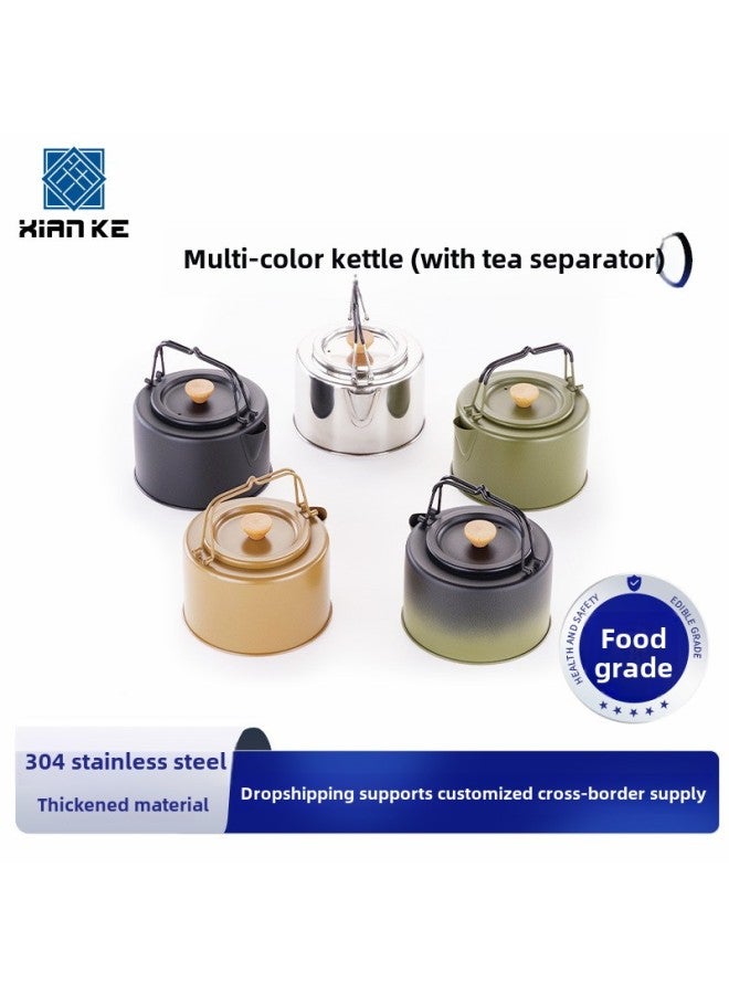 Food Grade 304 Household Kettle Home 304 Stainless Steel Boiling Kettle Portable Anti-scalding Camping Kettle-Color:1L-Capacity:Black Non-stick Coating - Image 2