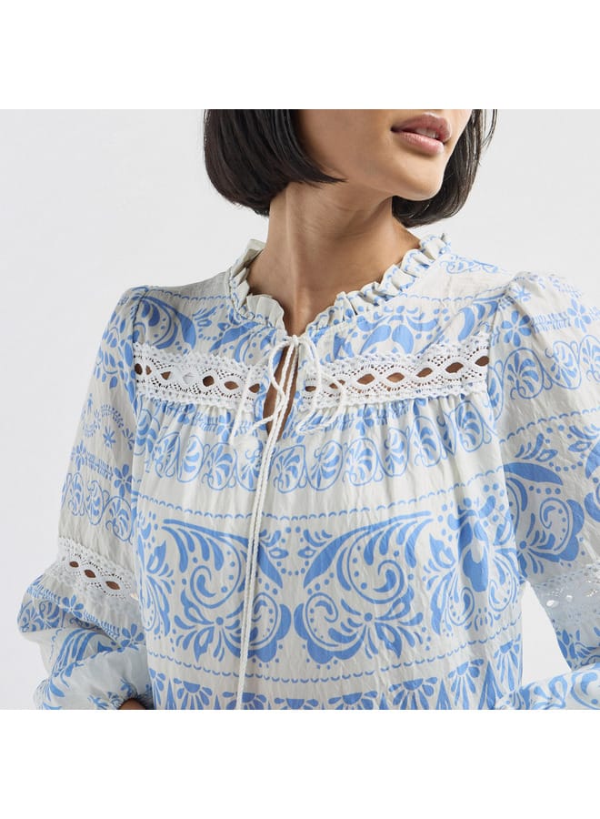 Splash FAV All-Over Print Tiered Dress with Ruffled Collar and Tie-Ups - Image 4