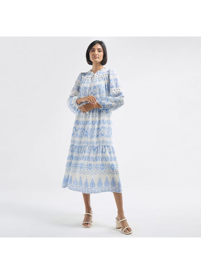 Splash FAV All-Over Print Tiered Dress with Ruffled Collar and Tie-Ups - Image 2