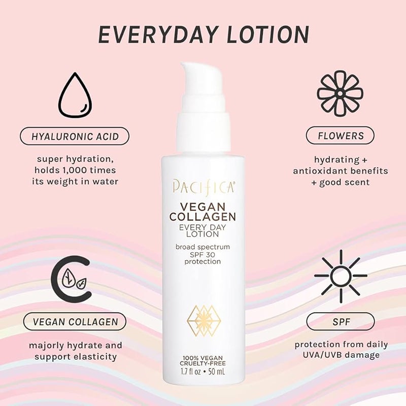 Pacifica Beauty Vegan Collagen SPF 30 Broad Spectrum Sunscreen Every Day Face Lotion UVAUVB Protection for All Skin Types Lightweight Moisturizing  Hydrating Cruelty Free White 17 Fl Oz - Image 2