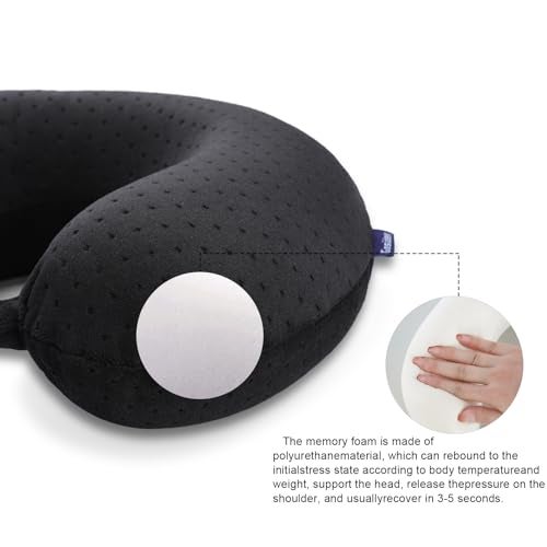 Gosider Black Travel Neck Pillow Memory Foam Airplane Pillow for Neck and Head Support Soft Portable U Shape Neck Pillow for Plane, Car & Home Office Use - Image 5