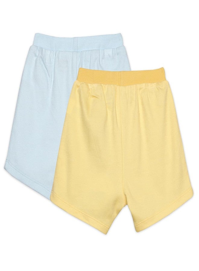miniklub Cotton Solid Shorts,Pack of 2,Yellow & Blue(3-6M) - Image 2