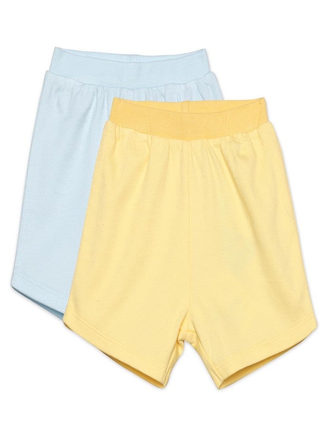 miniklub Cotton Solid Shorts,Pack of 2,Yellow & Blue(3-6M) - Image 1