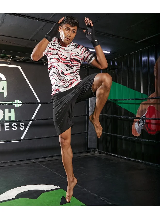 Campus Sutra CS Life Men's Hot Pink & Ivory White Animal Activewear T-Shirt For Casual Wear | V Neck | Short Sleeve | Anti-Odor | Dri-Fit | Jersey T-Shirt Crafted With Comfort Fit & High-Performance