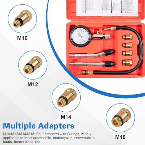 Marvelity 9pcs Petrol Engine Cylinder Compression Tester Kit Include Spark Plug Tester, 0-300PSI Small Engine Compression Tester for Testing Automotive Motorcycle Chainsaw Outboard Motor Snowmobile - Image 5