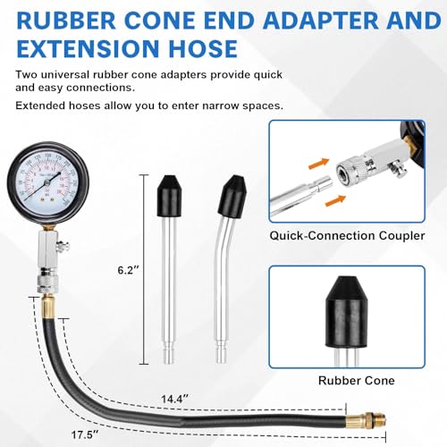 Marvelity 9pcs Petrol Engine Cylinder Compression Tester Kit Include Spark Plug Tester, 0-300PSI Small Engine Compression Tester for Testing Automotive Motorcycle Chainsaw Outboard Motor Snowmobile - Image 4