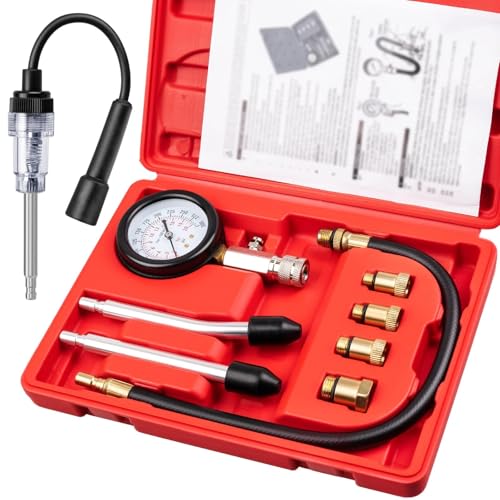 Marvelity 9pcs Petrol Engine Cylinder Compression Tester Kit Include Spark Plug Tester, 0-300PSI Small Engine Compression Tester for Testing Automotive Motorcycle Chainsaw Outboard Motor Snowmobile - Image 1