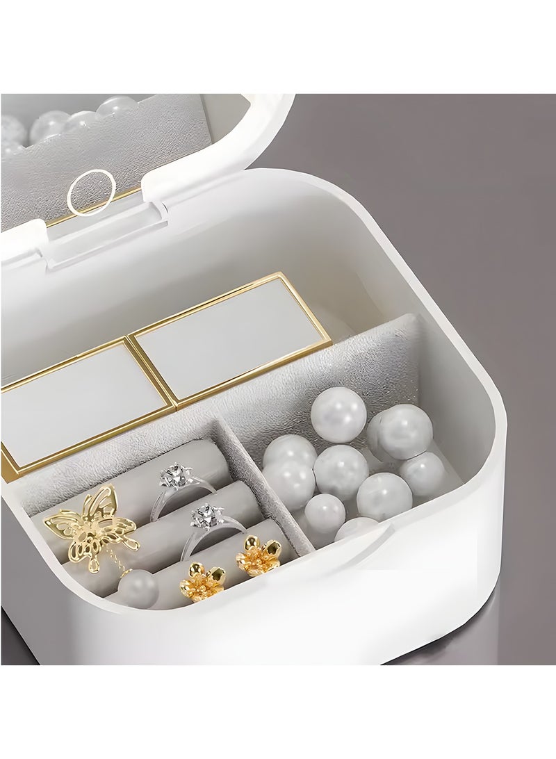 1 قطعة صندوق مجوهرات LED، صندوق تخزين مجوهرات بمرآة مكياج LED، مرآة مكياج محمولة منظم مكياج منظم مكياج، مناسب للفتيات النساء - Image 2