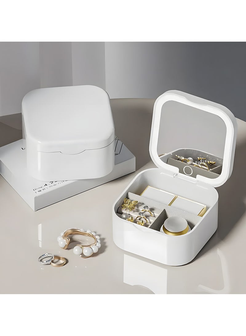 1 قطعة صندوق مجوهرات LED، صندوق تخزين مجوهرات بمرآة مكياج LED، مرآة مكياج محمولة منظم مكياج منظم مكياج، مناسب للفتيات النساء - Image 3