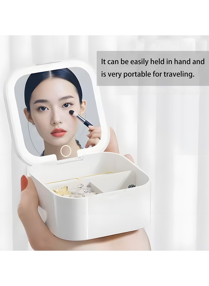 1 قطعة صندوق مجوهرات LED، صندوق تخزين مجوهرات بمرآة مكياج LED، مرآة مكياج محمولة منظم مكياج منظم مكياج، مناسب للفتيات النساء - Image 4