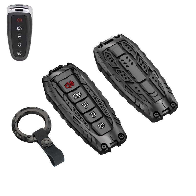 غطاء واقي لمفتاح السيارة الثقيل لملحقات سلسلة مفاتيح فورد لسيارات فورد CMax Edge Escape Expedition Explorer Flex Focus Taurus Lincoln MKS MKT MKX Navigator ModelC أسود