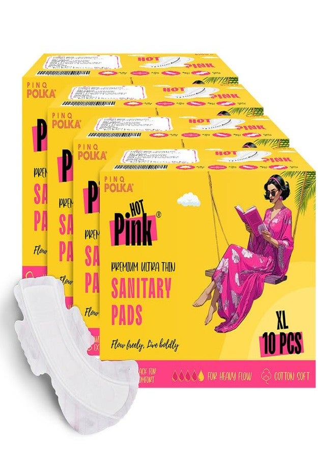 PINQ POLKA Hot Pink Sanitary Pads 40 Pcs Rashfree Cotton Feel | Leak Protection| Toxic Free | Wider Back & Wings Pads for women - Image 1