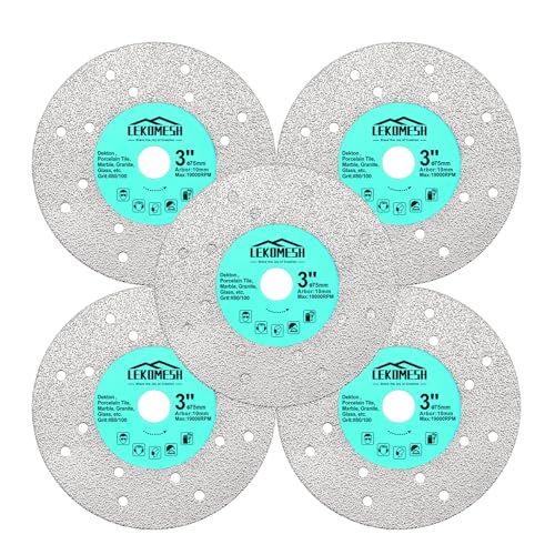 LEKOMESH Rock Slab Grinding Disc - 3 inch Glass Cutter Disc (5pcs), Granite Cutting Blade, Diamond Grinder Wheel for Rock Slab, Stone, Tile, Marble, Granite, Glass Diamond Saw Blades - Image 1