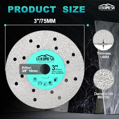 LEKOMESH Rock Slab Grinding Disc - 3 inch Glass Cutter Disc (5pcs), Granite Cutting Blade, Diamond Grinder Wheel for Rock Slab, Stone, Tile, Marble, Granite, Glass Diamond Saw Blades - Image 2